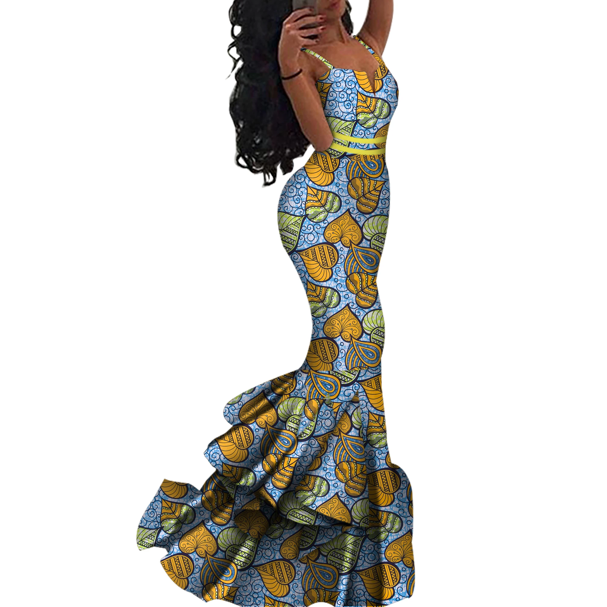 Maxi African Dress for Women Strap Dresses Elegant Wedding Ankara Wax Print Party Dress African Print Dresses for Women Wy5445