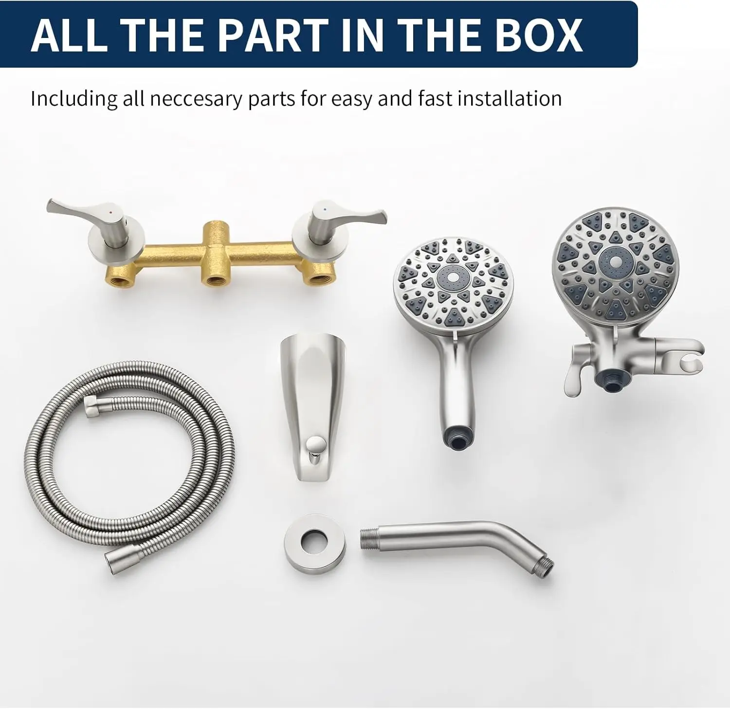 2-Handle Shower Faucet Set with Tub Spout, Brushed Nickel Wall-Mounted Shower System