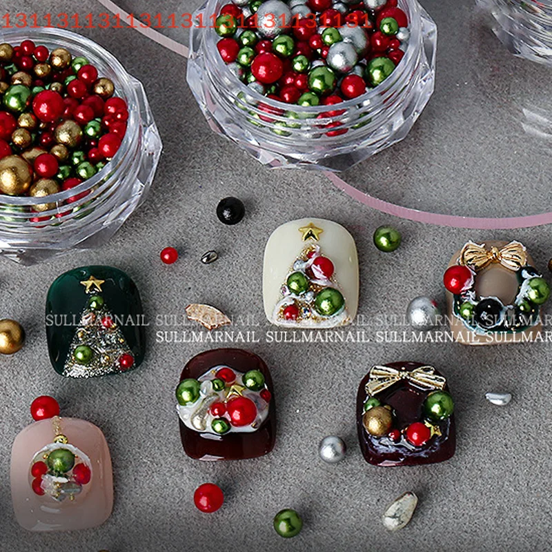 Christmas Mixed Round Pearls Colourful Stereoscopic Nails Art Decoration Nail Rhinestones Nail Supplies Charm Nail Accessories