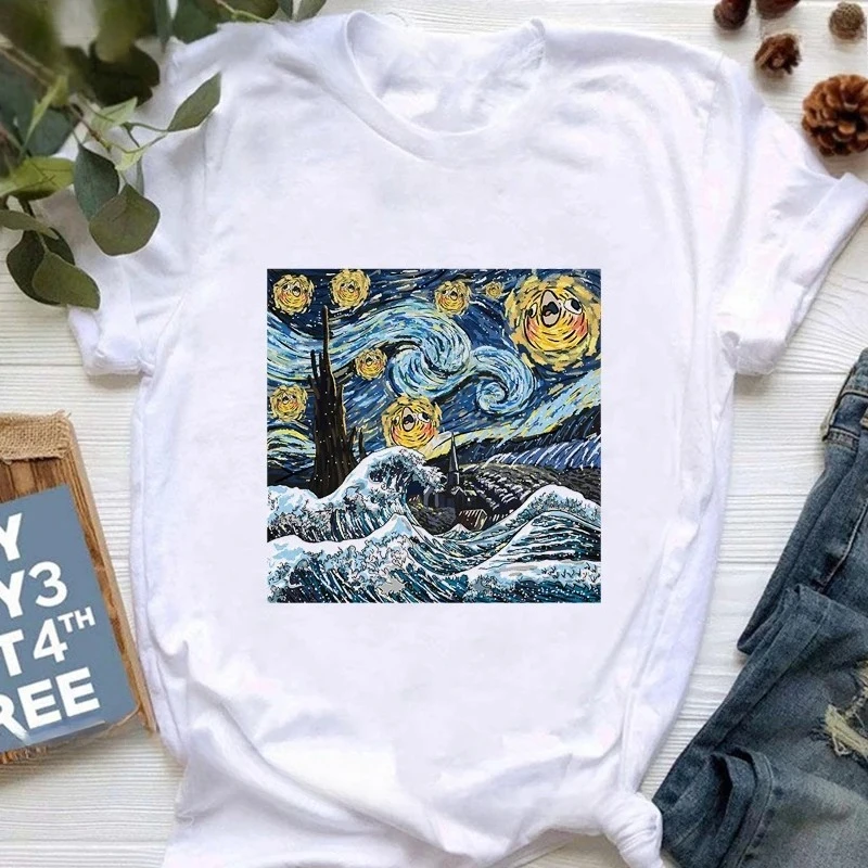 Cool Cockatiel Parrot Art Print T-shirt Girls Starry Sky Funny Meme Tee Shirt Women Summer Fashion Aesthetic Clothes Female Tops