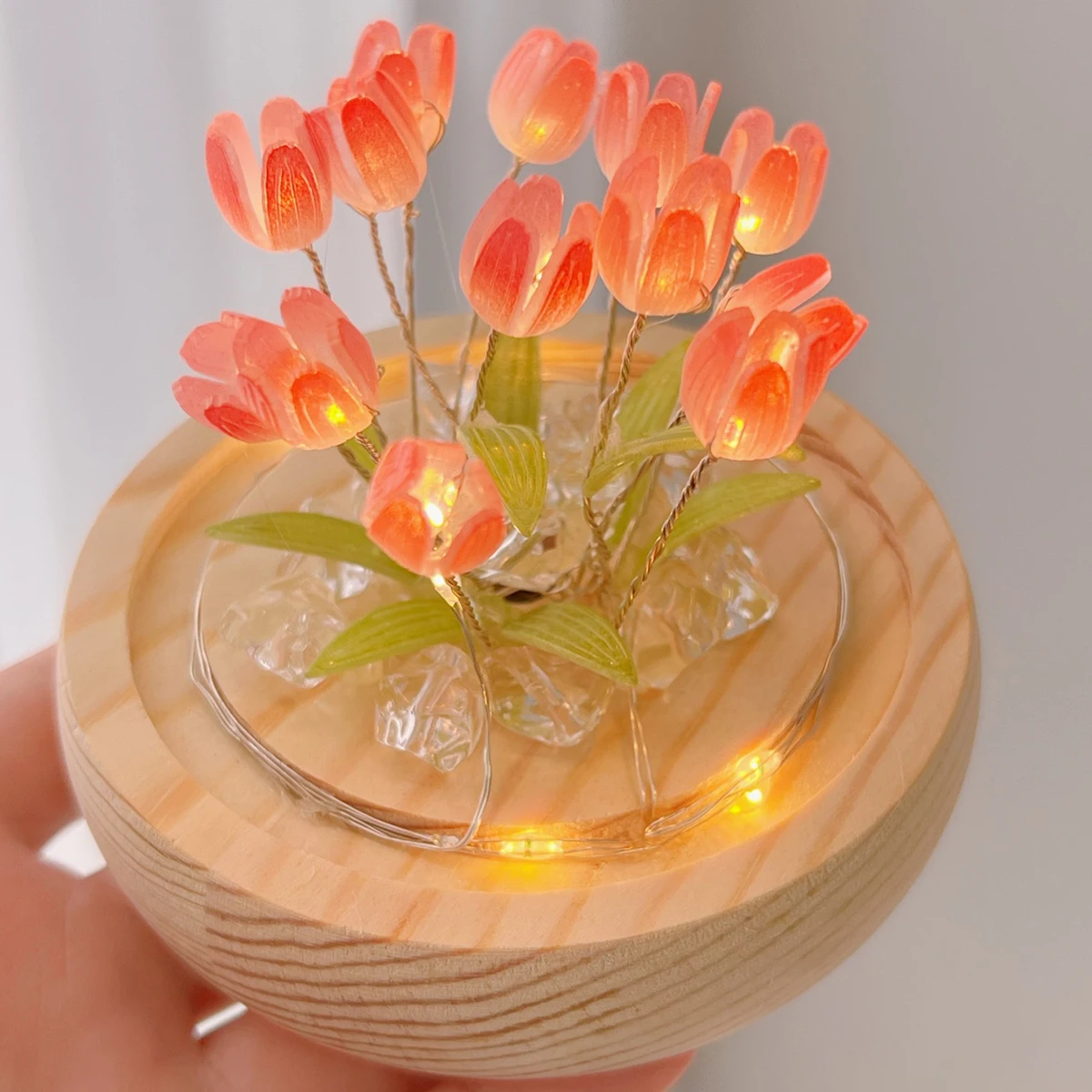 DIY Tulip Flower Night Light With Glass Cover Bedside Light LED Night Lamp Table Desk Lamp Home Decor USB Mood Light Xmas Gifts