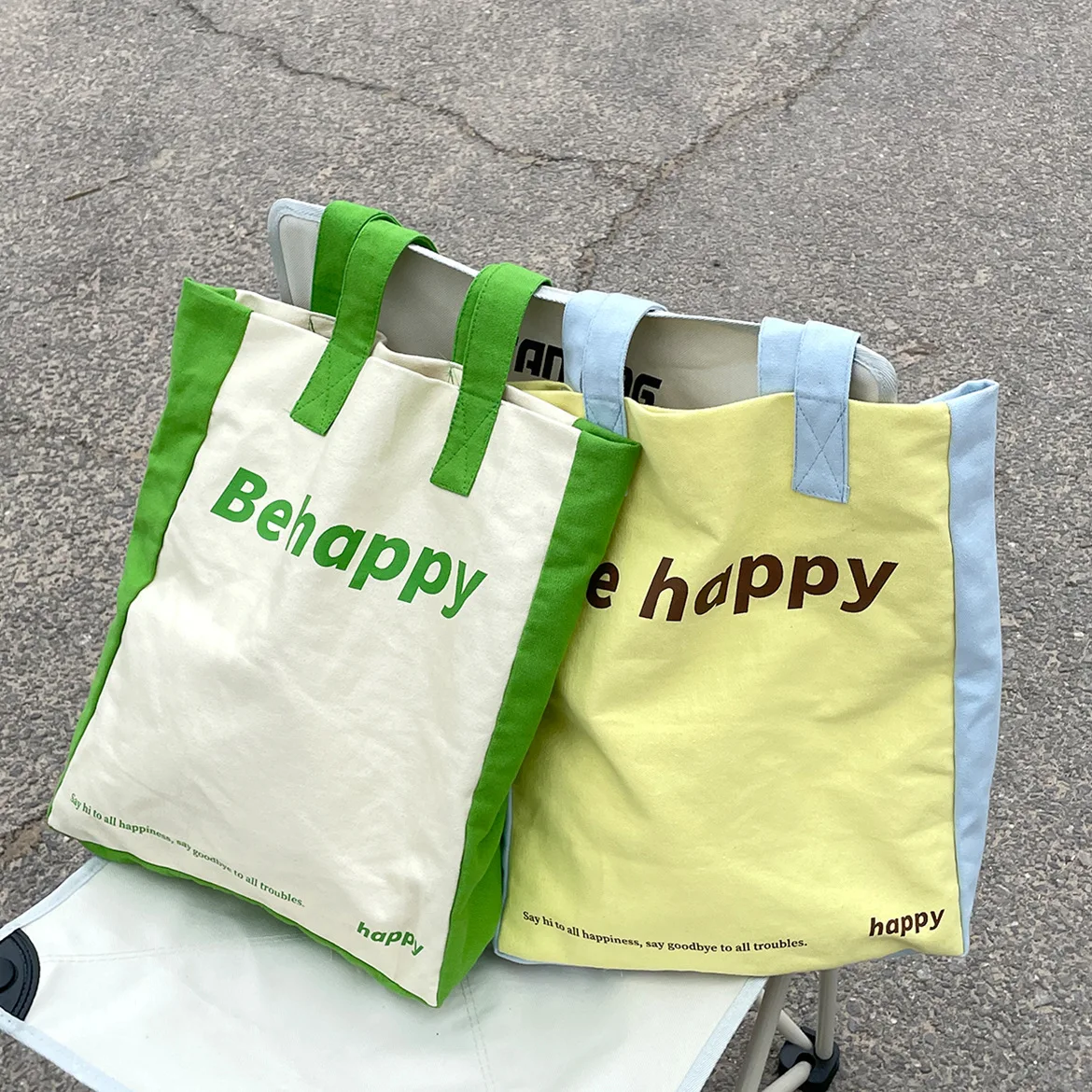 Borsa per ragazze estate nuova borsa a tracolla ad alta capacità in tela "be Happy" borsa per la spesa Bookbag All-match