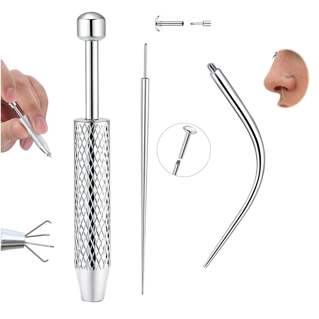 Drperfect Piercing Taper Grabber Tool for Changing Jewelry Stainless Steel Applicator Tool Body Piercing Kit for Ear Nose Lip