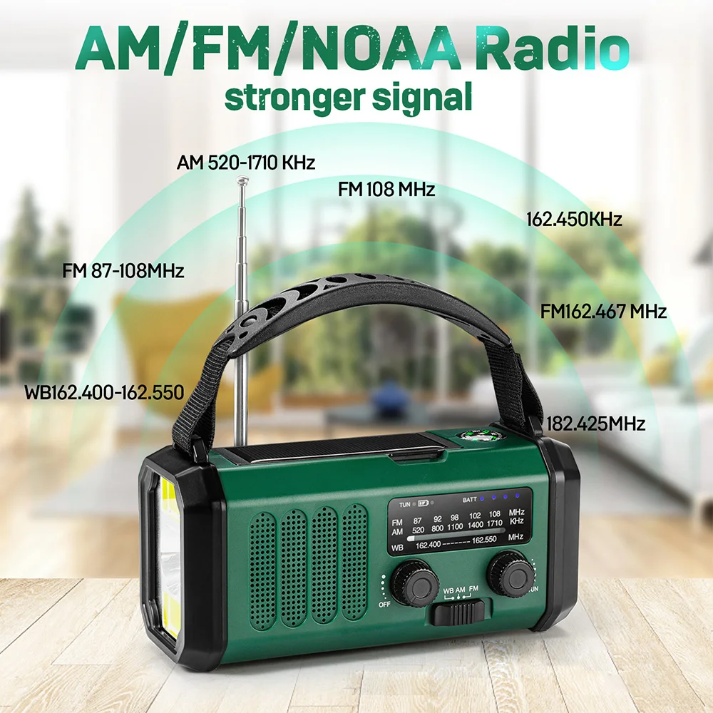 

Hot 10000mAh Emergency Radio Solar Hand Crank Dynamo Radio FM/AM/NOAA LED Flashlight SOS Alarm Power Bank Speaker Weather Radio