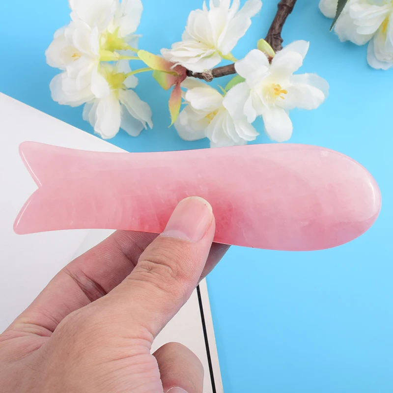 Rose Quartz Fish Shape Gua Sha Tool Health Care Natural Stone Crystal SPA Massage Scraping Body Face Healing Beauty Product