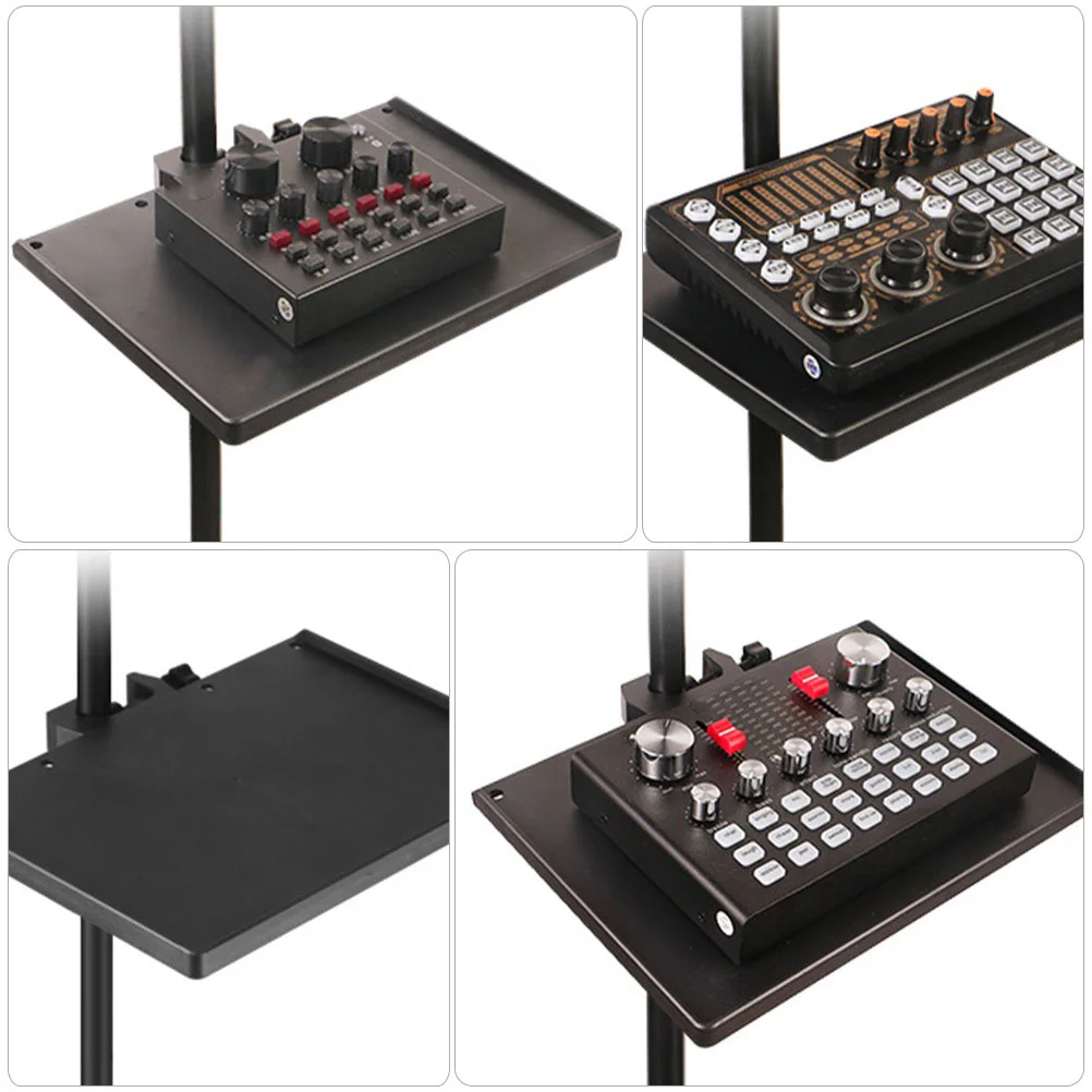 

2pcs Mobile Phone Live Broadcast Stand Mic Sound Card Tray Black Metal Multifunctional Storage Rack Safe Reusable Long Edge