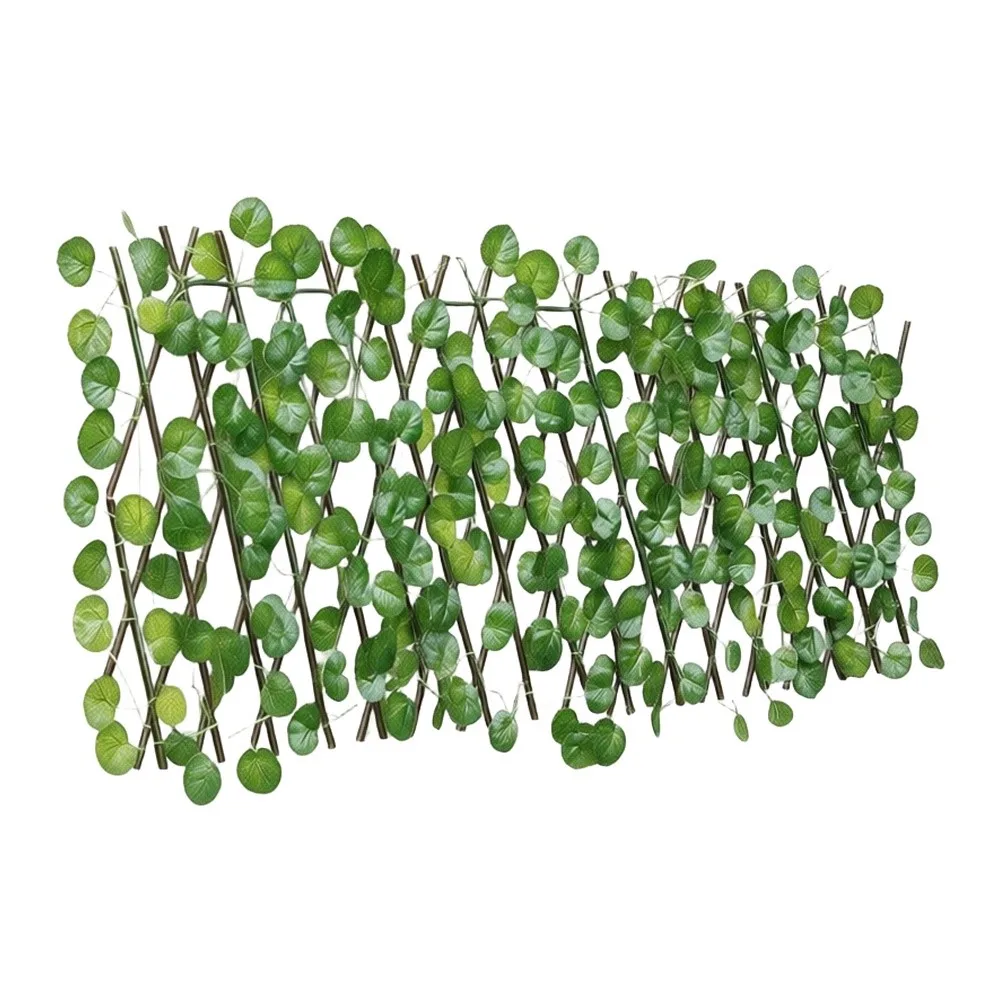 For Outdoor Adjustable Artificial Fence for Patio Balcony Garden with Realistic Silk Foliage and Sturdy Wooden Trellis Framework