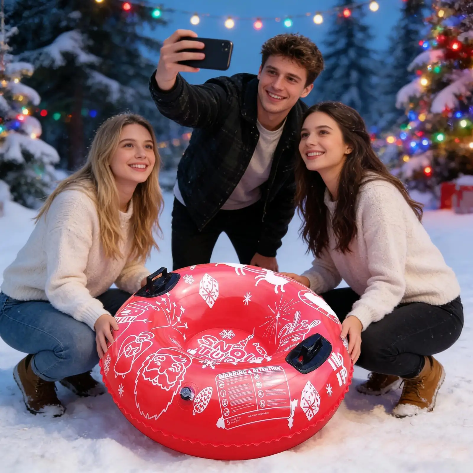 Snow Tubes For Adults Inflatable Winter Sledding Supplies Heavy Duty Sledding Tube For Family Kids Adults Teens Beginners
