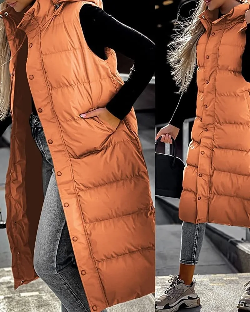 Hooded Zipper Jacket Women Oversize Waistcoat Winter Outerwear Hooded Parka Fashion Quilted Vest Casual