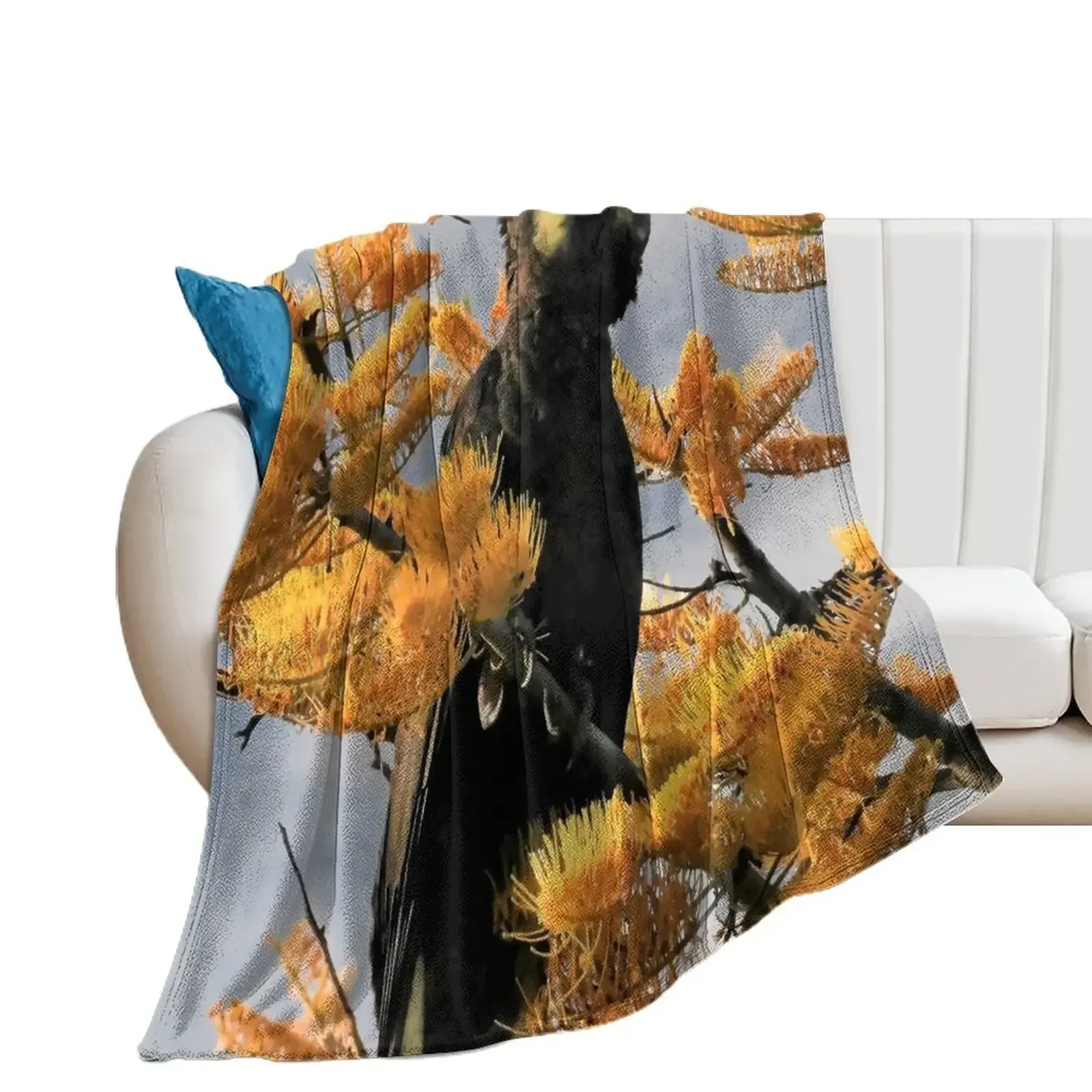 Yellow Tail Black Cockatoo (4) Throw Blanket Multi-Purpose Summer Beddings Luxury Blankets