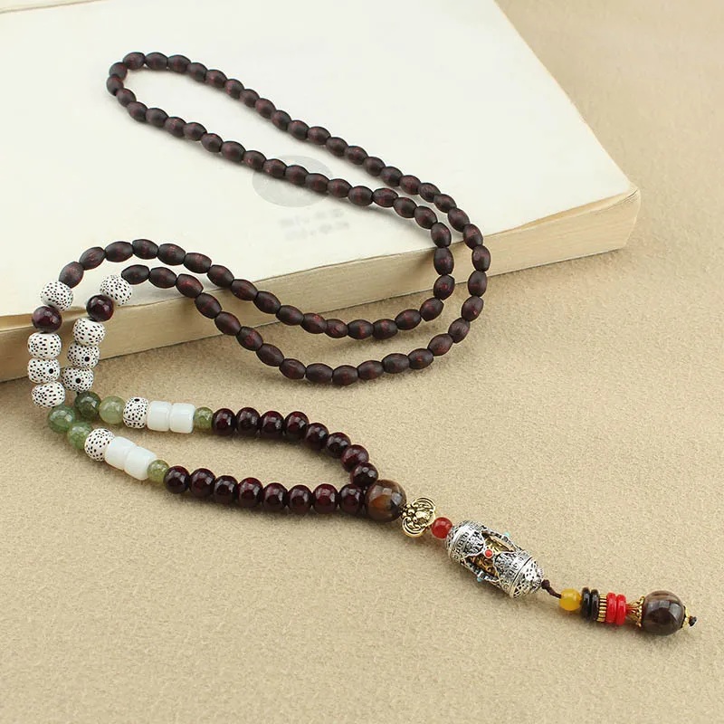 DIY accessories Ethnic style retro thangka pendant necklace men's and women's versatile wooden long sweater chain clothes pendan