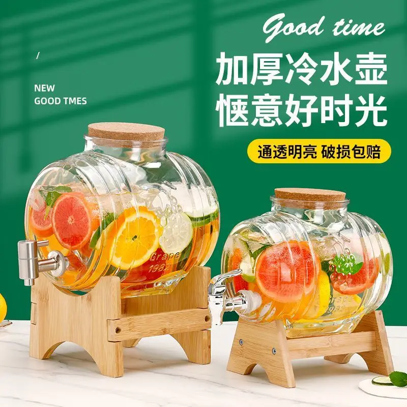 Glass Sparkling Wine Bottle with Faucet Internet Celebrity Coke  Beverage Fruit Tea Bucket Bartending Beer Household Large
