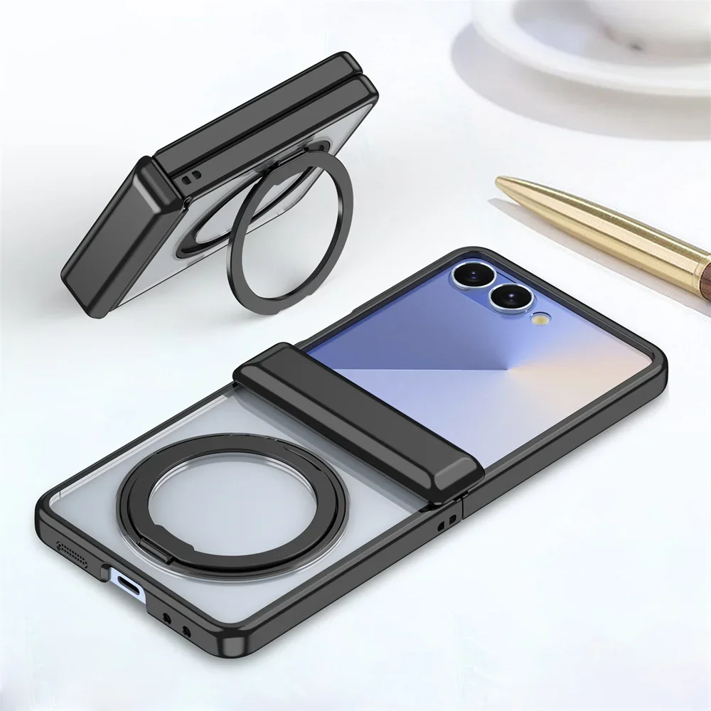 

Plating Transparent For Magsafe Magnetic Ring Holder Phone Case with Hinge Protection For Samsung Galaxy Z Flip 7 6 5 5G Cover