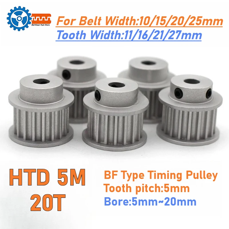 

HTD 5M 20T Synchronous Timing Pulley Bore 5mm to 20mm Applicable to CNC Router 3D Printer Laser Engraver Conveyor Belt Width