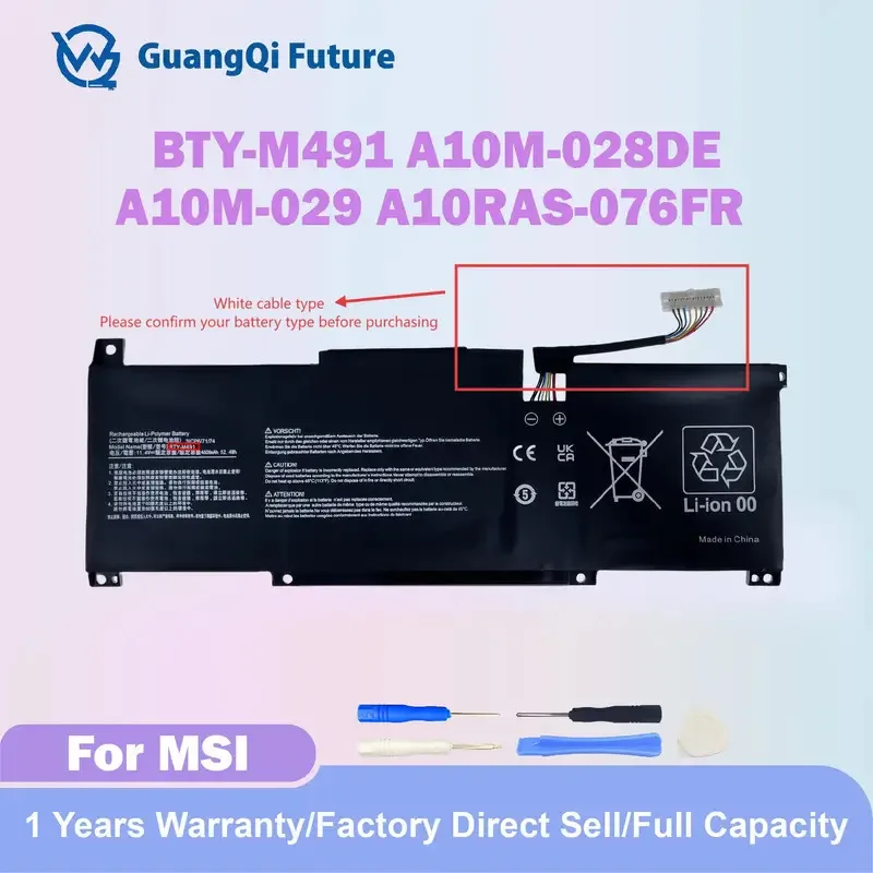 

BTY-M491 4600mAH 52.4Wh Laptop Battery for MSI Modern 15 A10M-014 A10RAS-258 A10RB-041TW A10RD A11M A11SB-059 A4MW Prestige 14