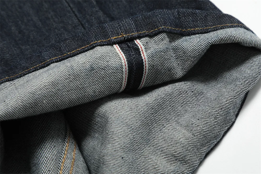 Pocket Raw Denim Hosen Herren Einfarbig Retro High Street Gerade Breite Bein Dunkle Jeans Männer – Detail 15