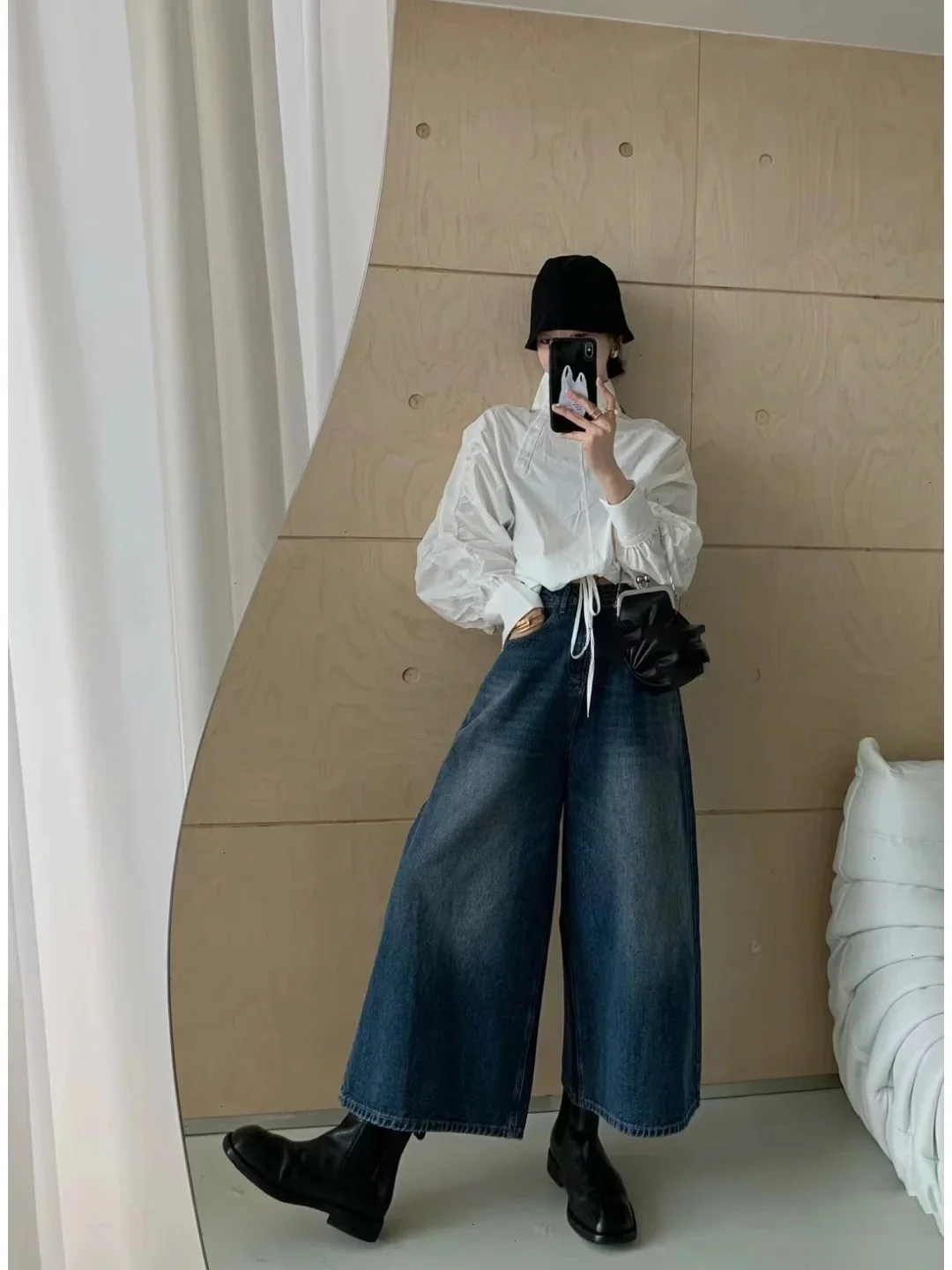 Women y2k Korean Trending Baggy Crop Jeans For Kpop Streetwear Fashion Style Denim Pants Autumn Vintage Free shiping Clothing