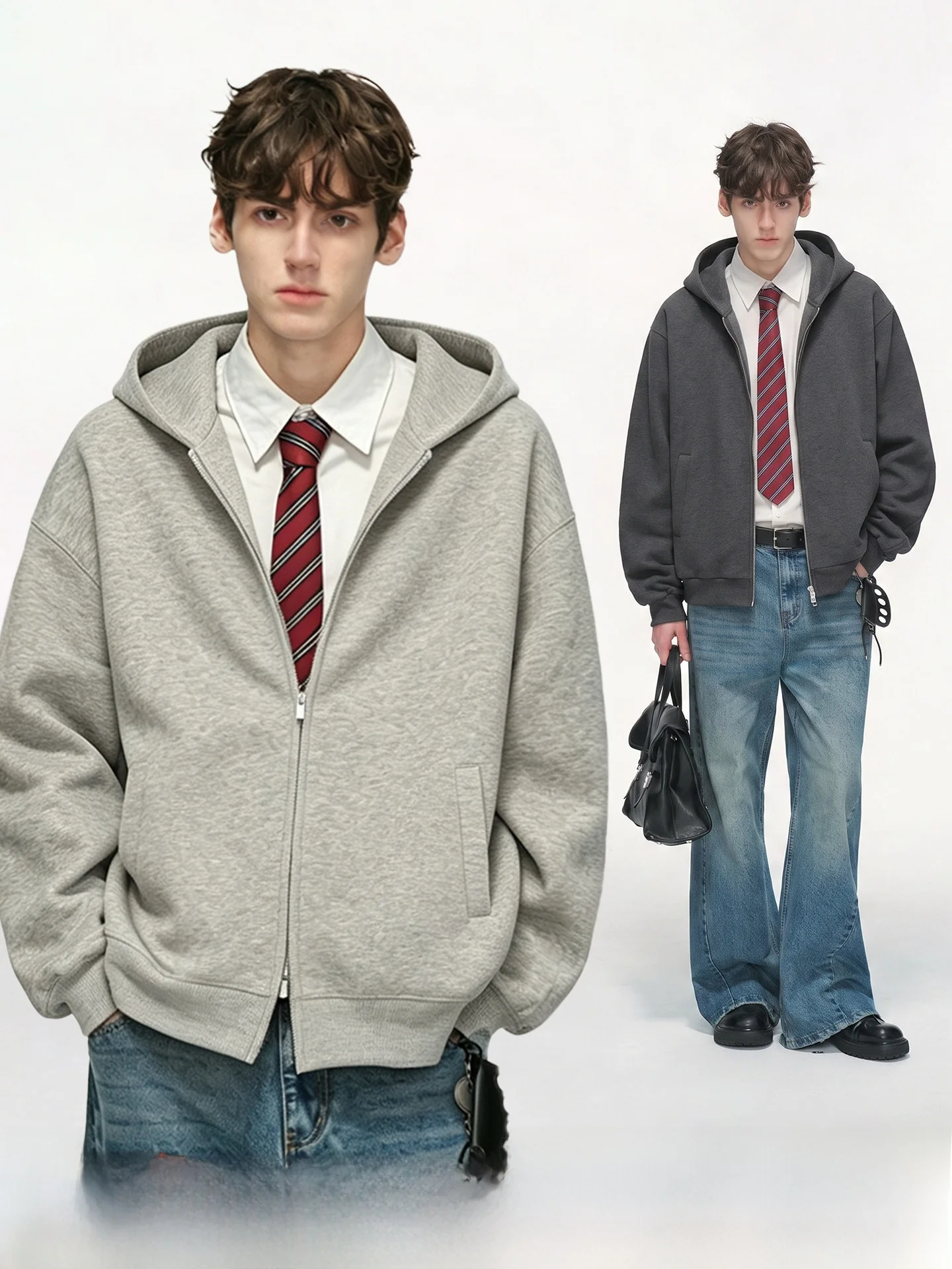 Cleanfit American Style Zip up Hoodie Cardigan Men's Short Coat Autumn Commuting Casual Cotton Long Sleeve Hooded Jacket
