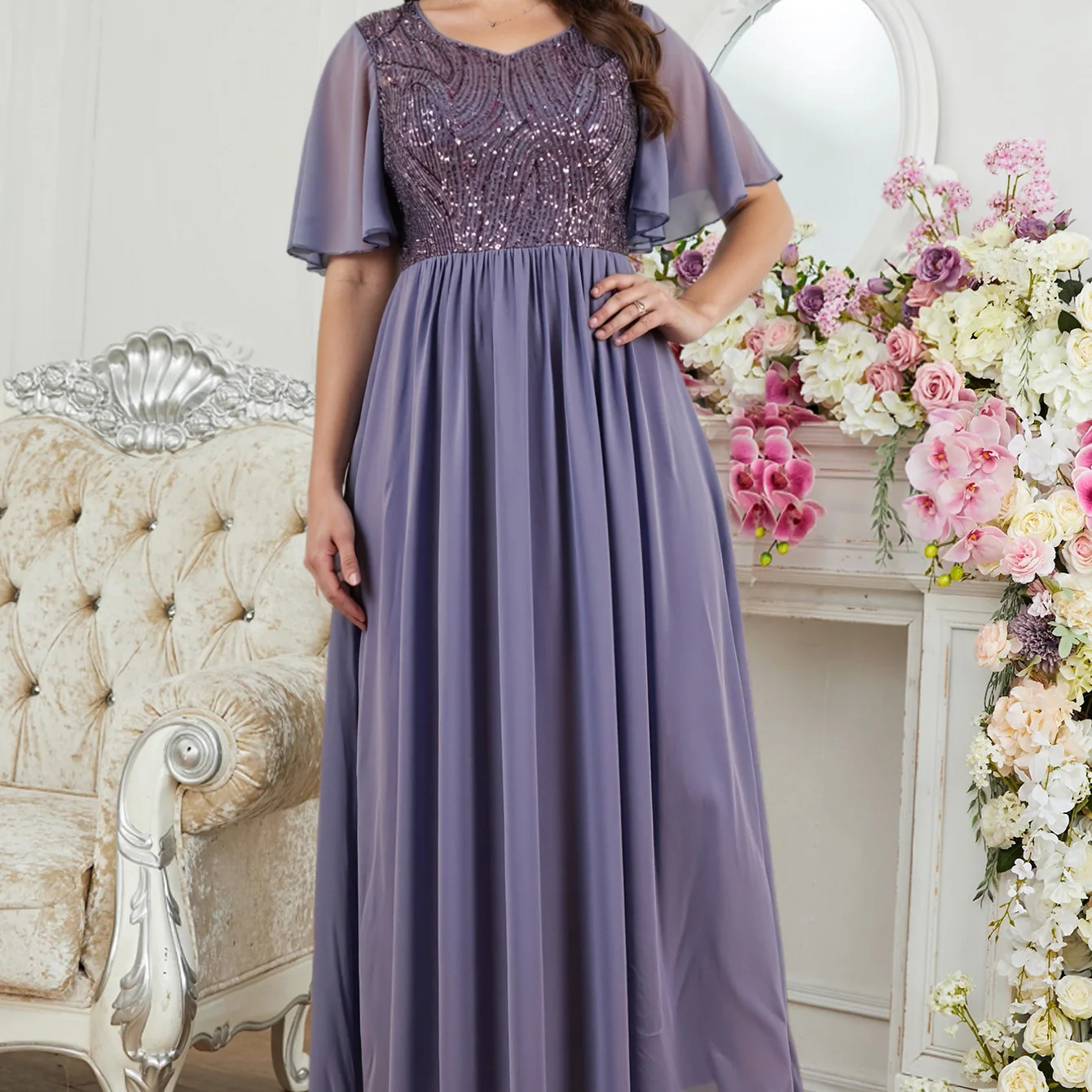 

Plus Size Wedding Fashion Mom Dress Sequin Chiffon Dress Gown Plus Size Long Summer Dress 2025 Party Summer Elegantes Casual Y2k