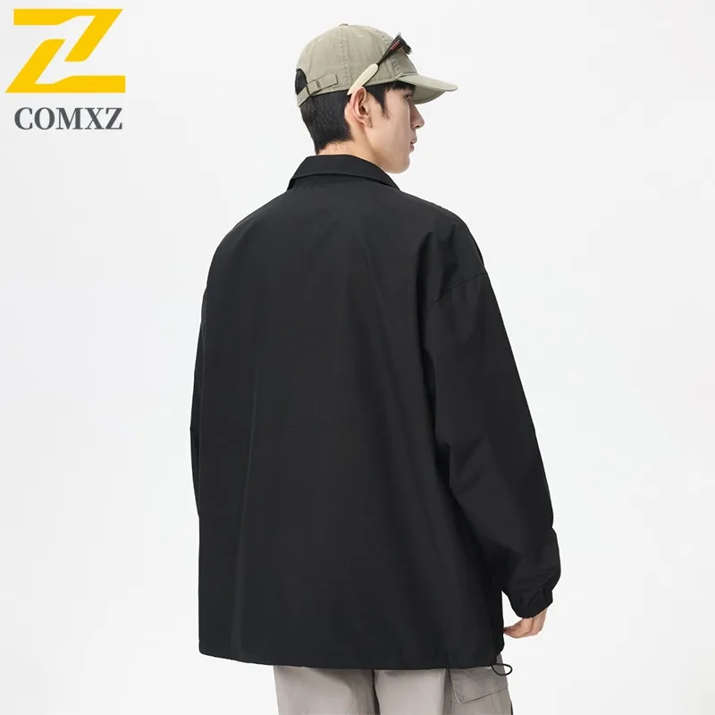 Chaqueta COMXZ para hombre, abrigo a prueba de viento para acampar al aire libre con cuello vuelto de alta calidad, chaquetas informales de diseño de una sola botonadura para motocicleta