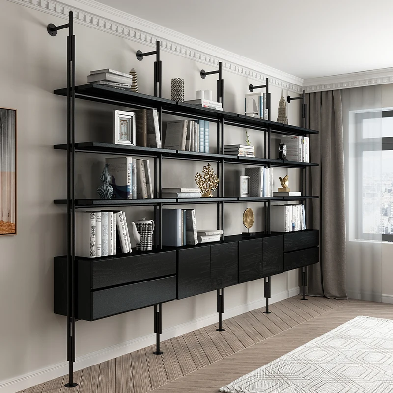 

Wabi Sand Wind Nordic Solid Wood Bookshelf Wrought Iron Simple Living Room Home Bookcase Floor Display Cabinet Multi-layer Shelf
