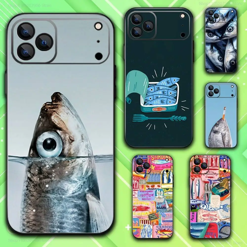 

S-Sardines Fish Art Black Soft Skin-friendly For iPhone 17,16,15,14,13,12,11,Plus,E,Air,Pro,Max,Mini Phone Case