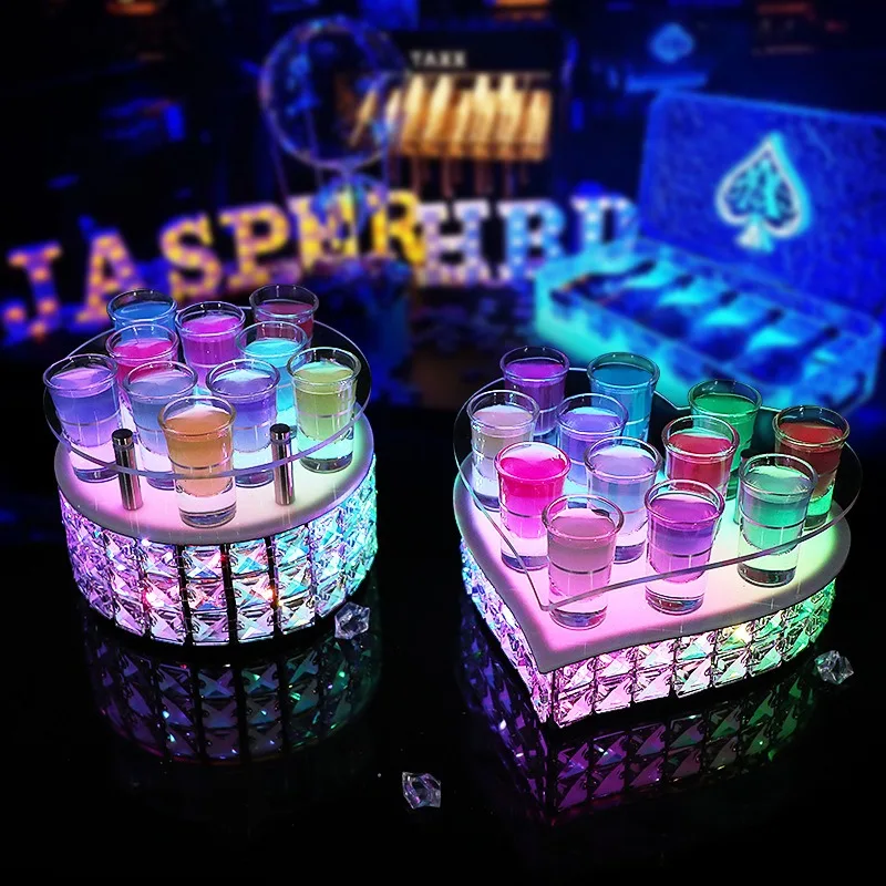 Glowing crystal cup holder, bar cocktail rack, round heart-shaped bullet cup holder