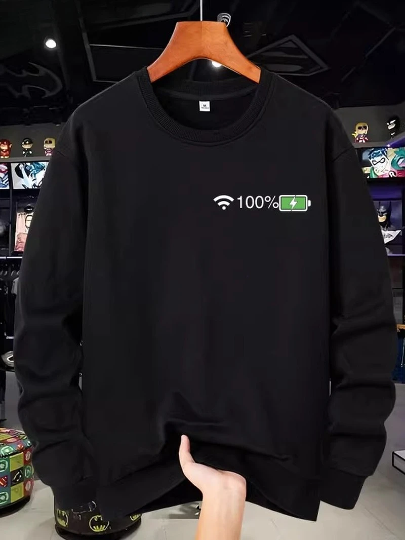 

2025 Autumn Winter Round-neck Hoodie Wifi Signal Full Battery Pattern Print High-end Luxury Is for Both Men and Women Top Y2k