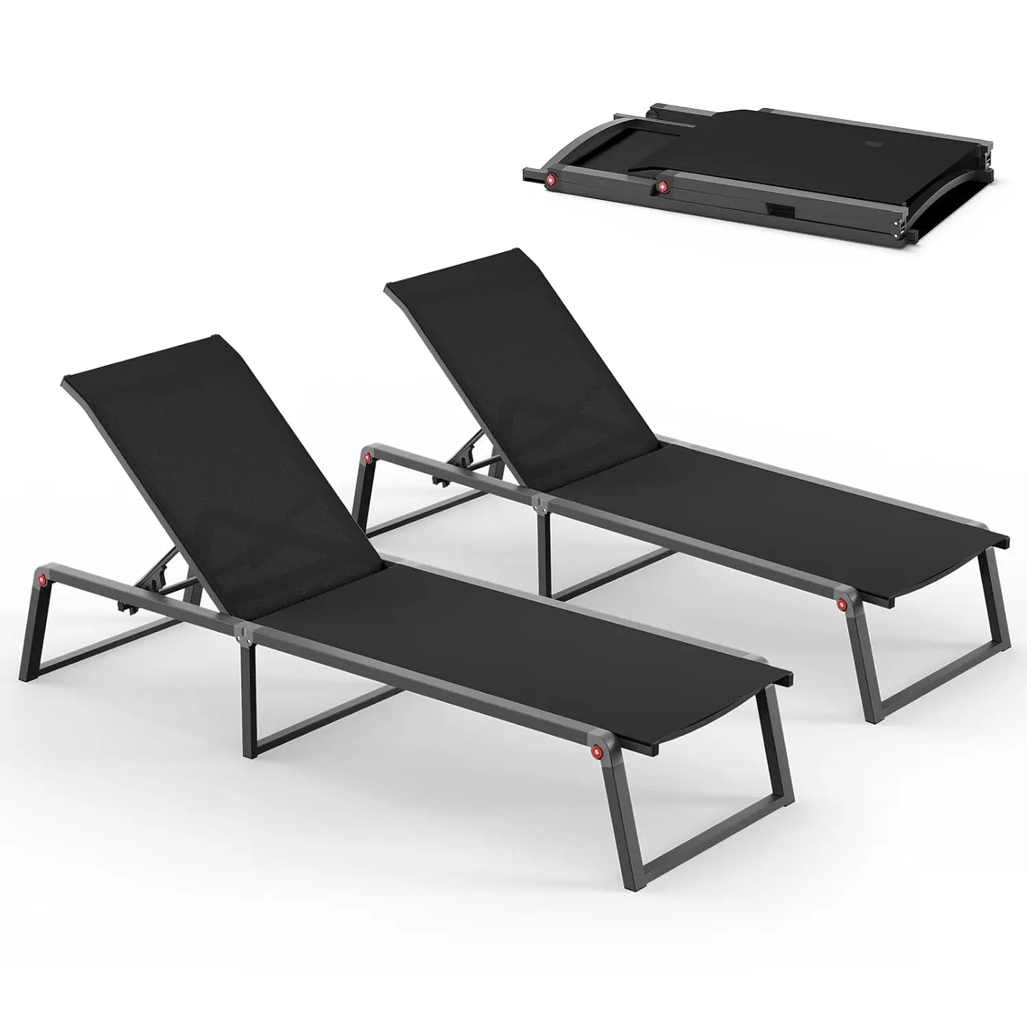 Aluminum Outdoor Chaise Lounge Foldable 5-Position Recliner Poolside Patio Fully Grounded Legs 2 Pack, Customized