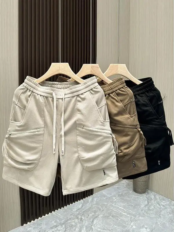 

Летняя тонкая рабочая одежда, брюки, мужские спортивные повседневные свободные брюки большого размера с пятью частями, прямые брюки, антибактериальный дизайн