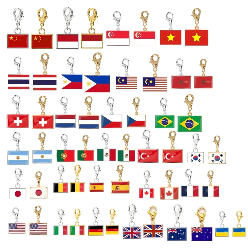 Rectangular Flag Bracelet Charm Stainless Steel Travel Key Chain Pendant Ornament with Secure Lobster Clasp for Wrist Chain