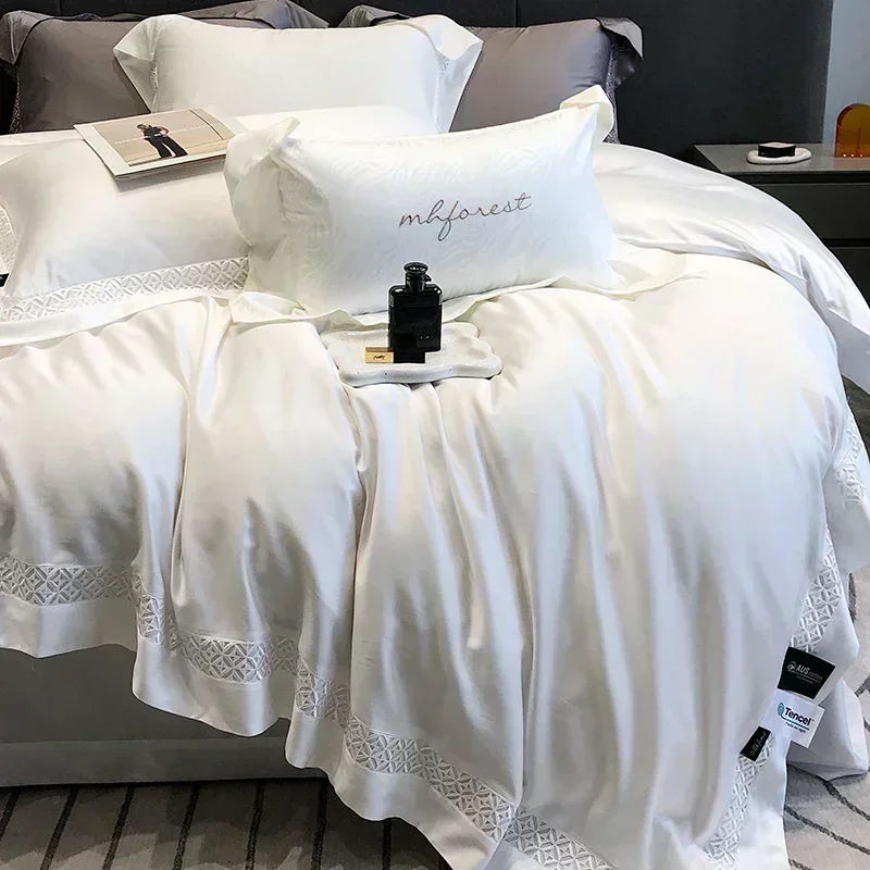 

High End Hollow-carved Design Queen Bedding Set Lyocell Natural Plant Fibres Duvet Cover Set with Sheets Quilt Cover Sets Cotton