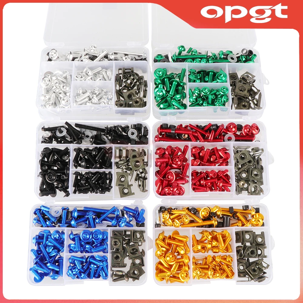 OPGT 177pcs/Box Screws Aluminum Windscreen Screws Colorful Fasteners Screws Set Motorcycle Fairing Bolt Kit Motorcycle Modified
