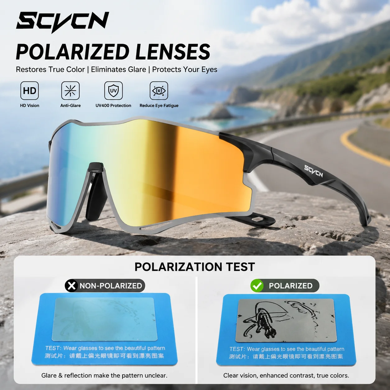 SCVCN Cycling Sunglasses for Men Fashion Cycl UV400 Eyewear Sports MTB Outdoor Goggles Bicycle UV400 Women Glasses Sunglasses