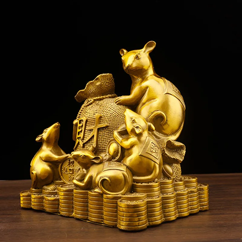 Brass ornament, golden bag corn mouse, twelve zodiac auspicious mascot, home decoration.