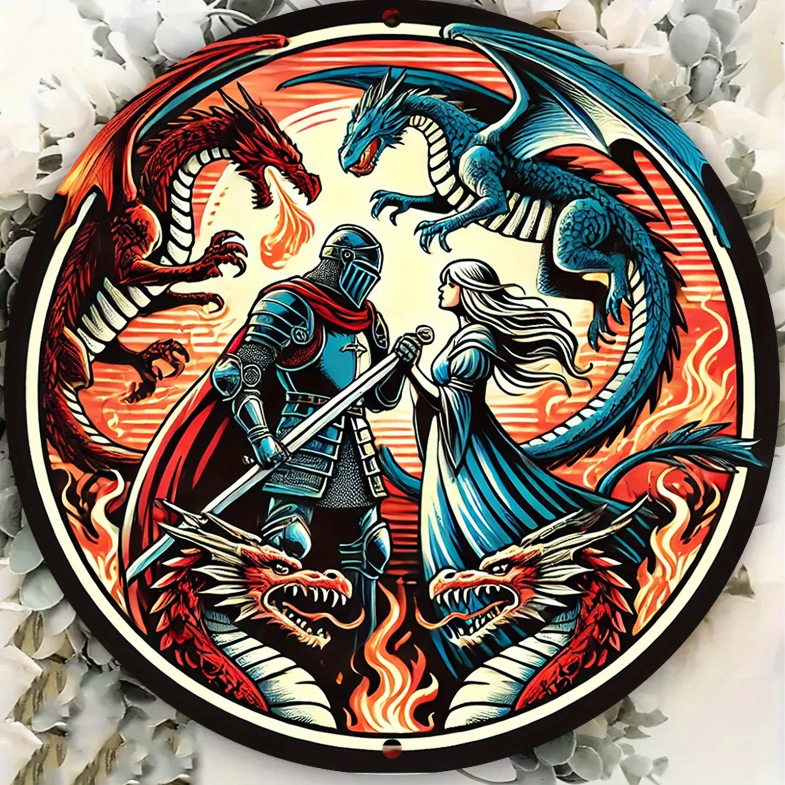 Retro-Drachen-Wandschild aus Metall, 7,8 Zoll rundes Kunstdekor aus Aluminium für Zuhause, Bar, Café, Garage, Restaurant