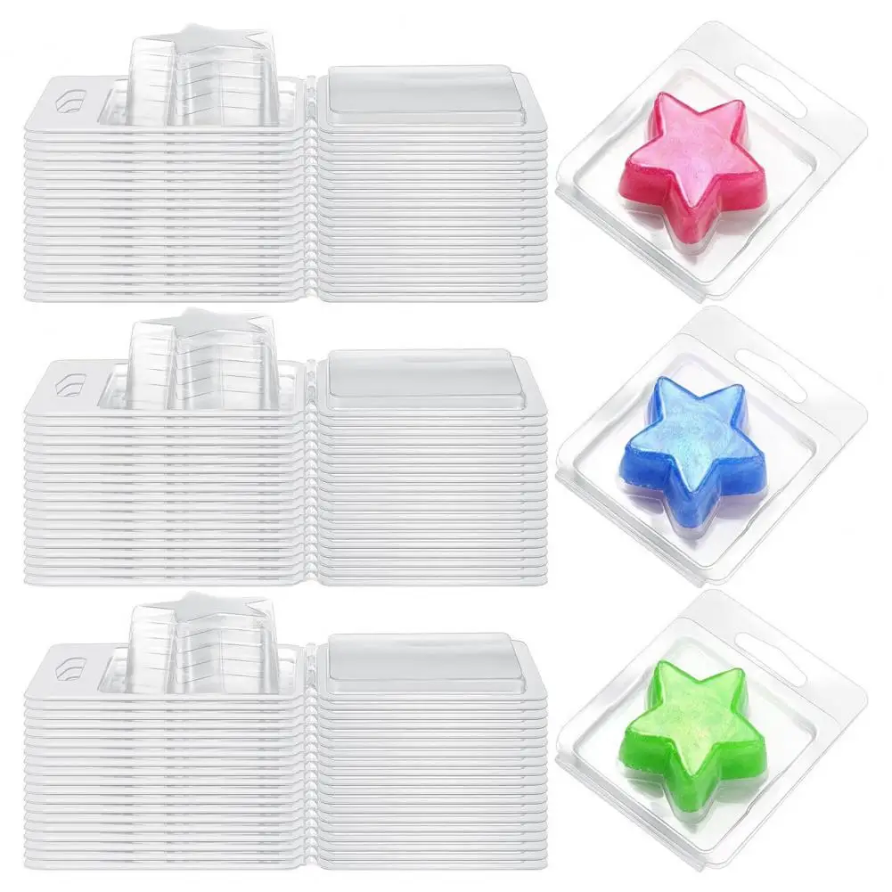 Wax Melt Clam Shell Molds Soap Sample Molds 100pcs Pentagram Heart Shape Wax Melt Clamshell Molds Empty Plastic for Wickless