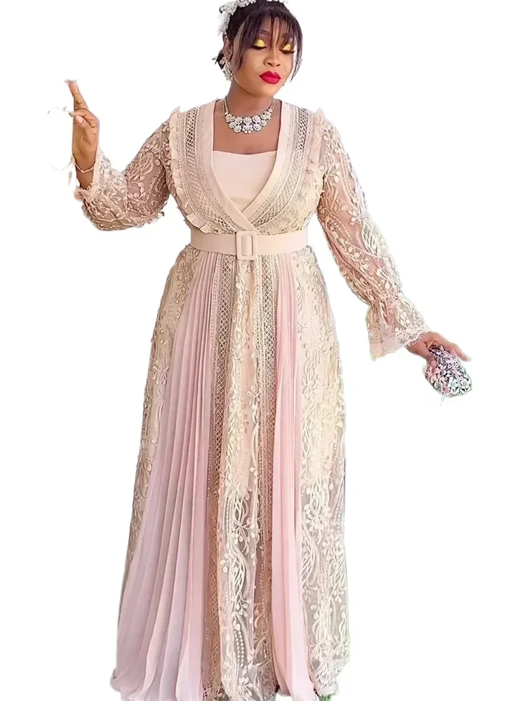 

Plus Size African Party Dresses for Women 2025 Fashion Dashiki Ankara Lace Wedding Gowns Elegant Christmas Muslim Maxi Dress