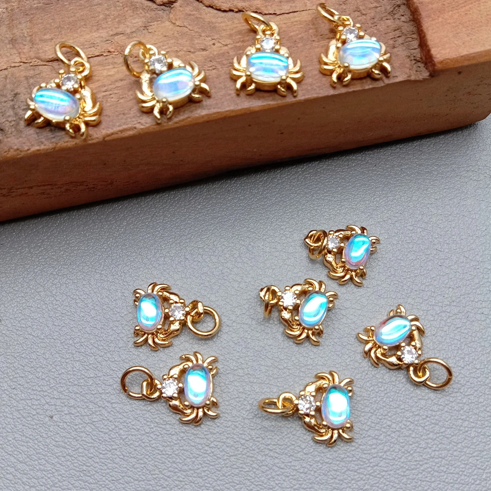 20 PCS 10mm blue cz pave 18K Gold Plated Crab Shape Jewelry Finding Connector Zircon Charm pendant Fashion For Accessories