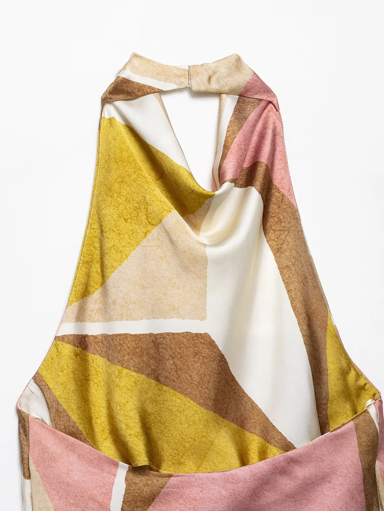 Zevity 2025 Women Chic Geometric Print Halter Camis Tank Lady Backless Casual Slim Shirt Summer Beach Wear Blouse Tops LS9173