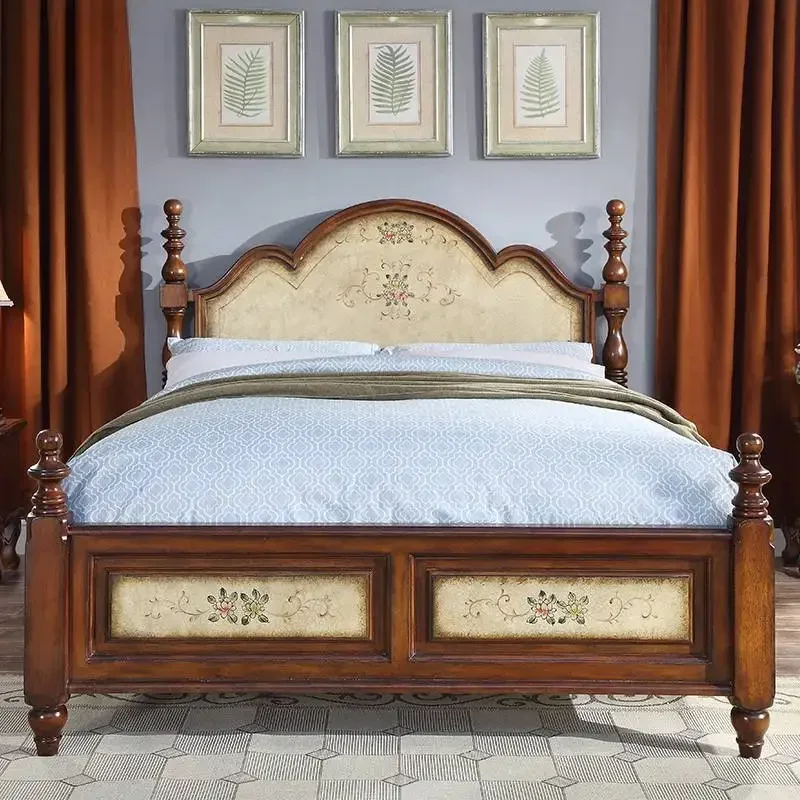 Platform Solid Wood Double Bed Bedroom European Princess Bed Pastoral Style American Unique Princess Beliche Trendy Furniture