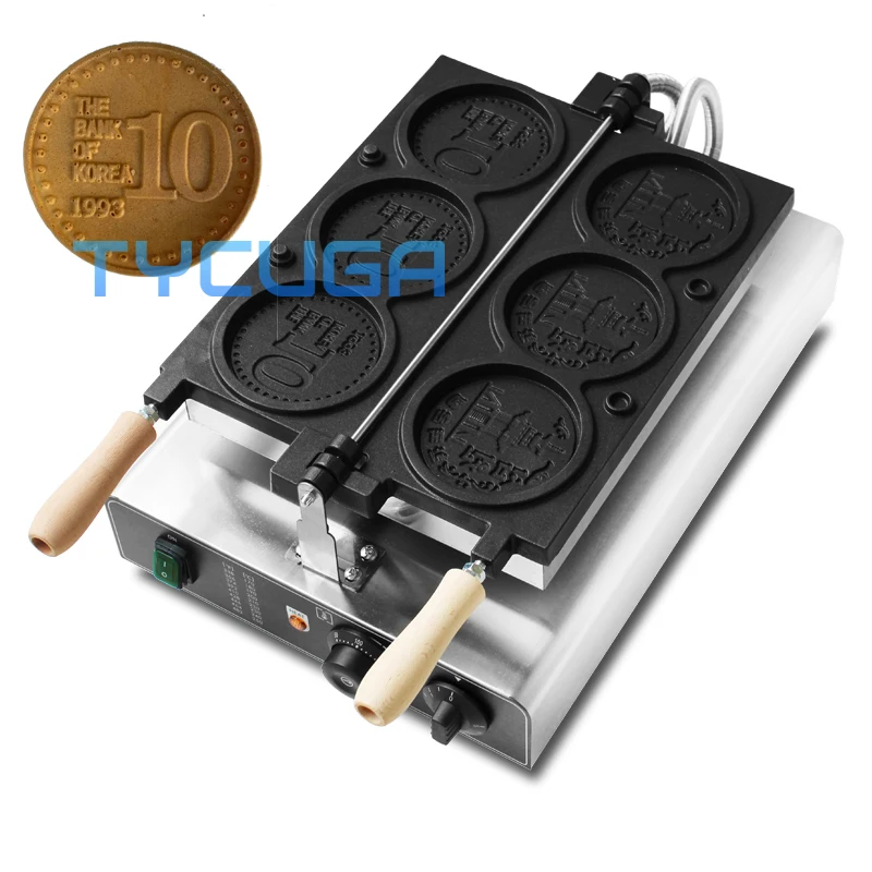 Commerical Korean Drama 3pcs Gold Cheese Coin Waffle Machine Non-Stick Snack Making Machine Round Shape Waffle Maker for Snack