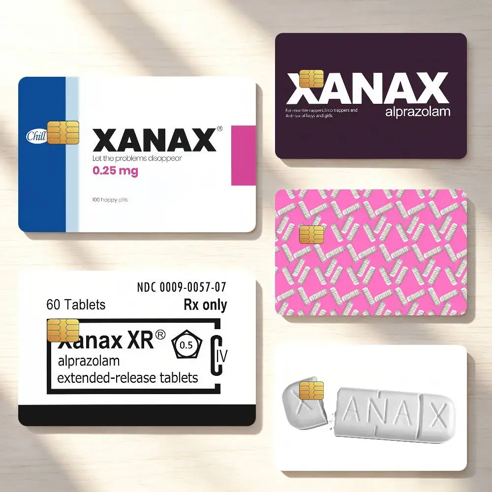 Fun X-XANAXS Happy Pills Credit Card Sticker Waterproof Anti-Scratch 4PCS Bank Debit Traffic Cover Decoration