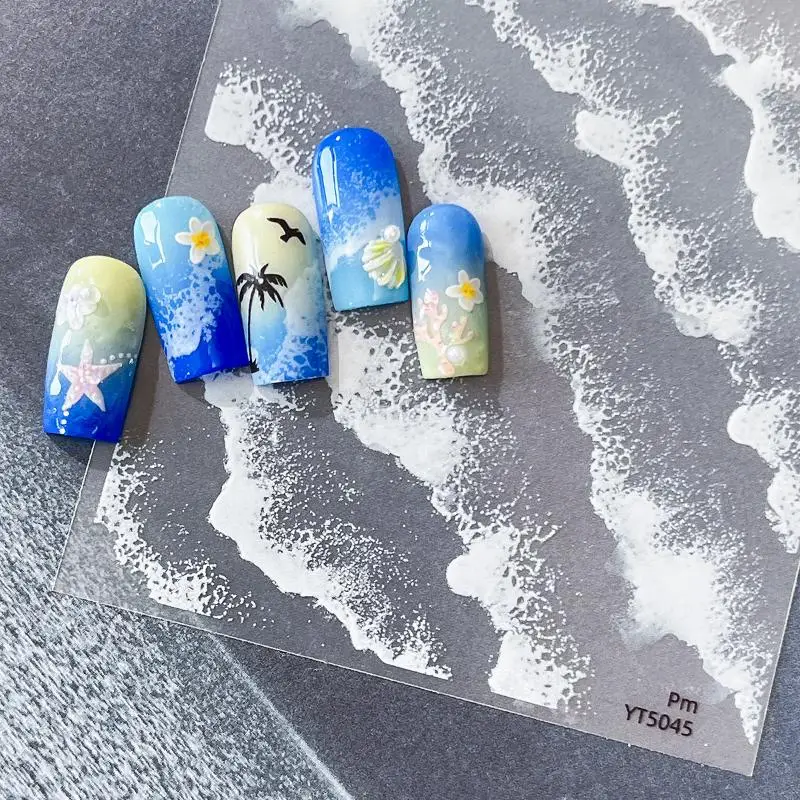 

Наклейки для ногтей серии Sea Story: Волны и облака, гравированные декоративные стикеры для дизайна ногтей, DIY-декор, дизайн в японском и корейском стиле