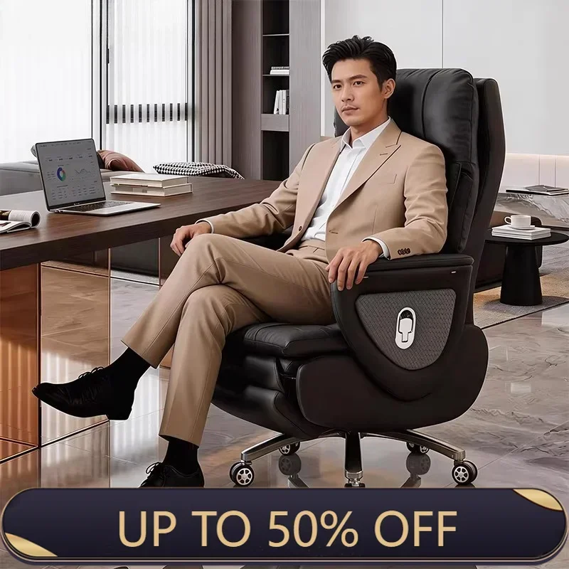 Luxury Genuine Leather Executive Chair Electric Reclining Office Chair with Massage Function 160° Recliner for Office Napping
