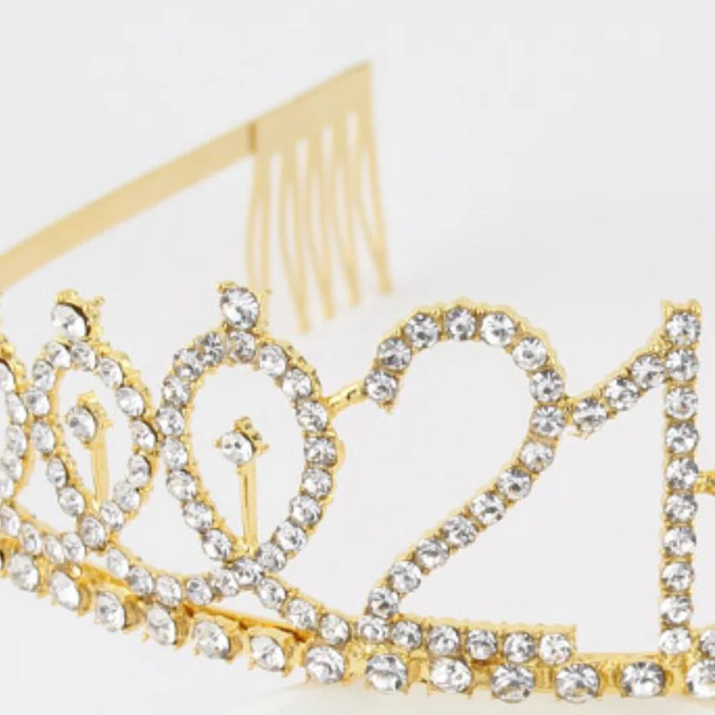 1 قطعة تاج عيد الميلاد سبيكة حجر الراين مشط الشعر رقم التاج ل 21st حفلة عيد ميلاد خطوبة أداة تصفيف الشعر الذهبي #2