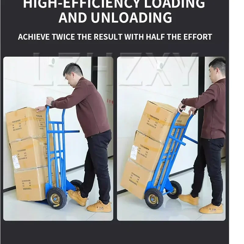 

Промышленная стальная ручная тележка грузоподъемностью 350/500 кг с 10-дюймовыми пневматическими колесами и двойными трубчатыми опорными ножками (на заказ)