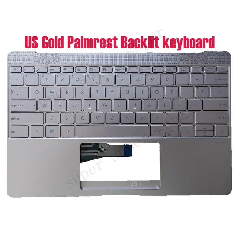 SSS+ US Gold Palmrest Backlit keyboard for Asus UX390U UX390UA UX390UAK
