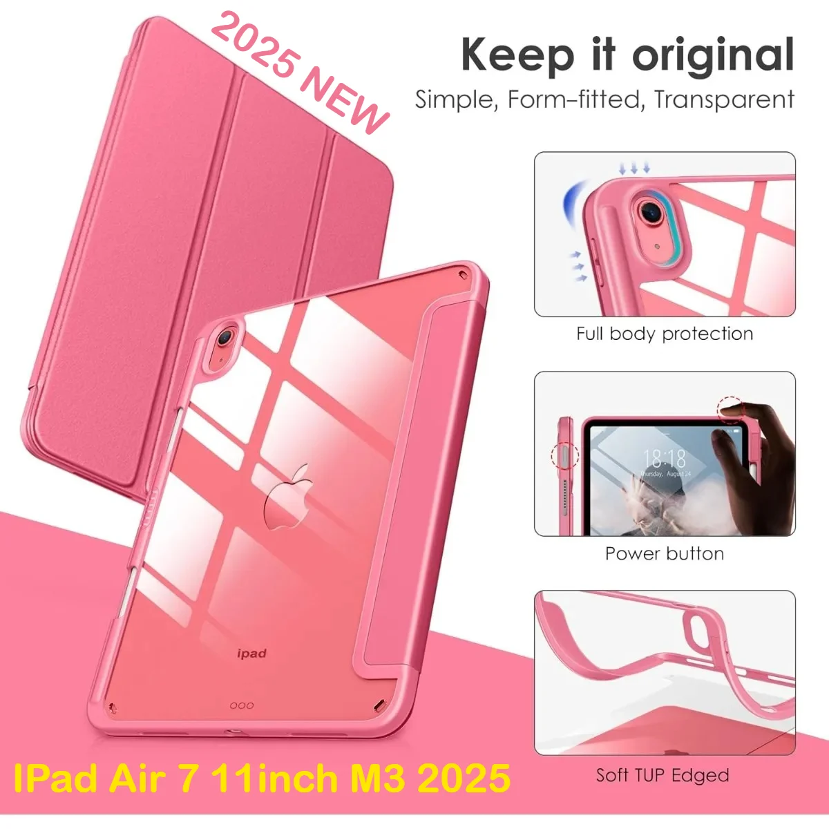 

2025 Hot Pencil Holder Tablet Case for IPad Air M3 M2 Pro M5 M4 11 13 12.9 A16 11th Air4/5 10th Gen 10.9 HD Clear Back TPU Cover