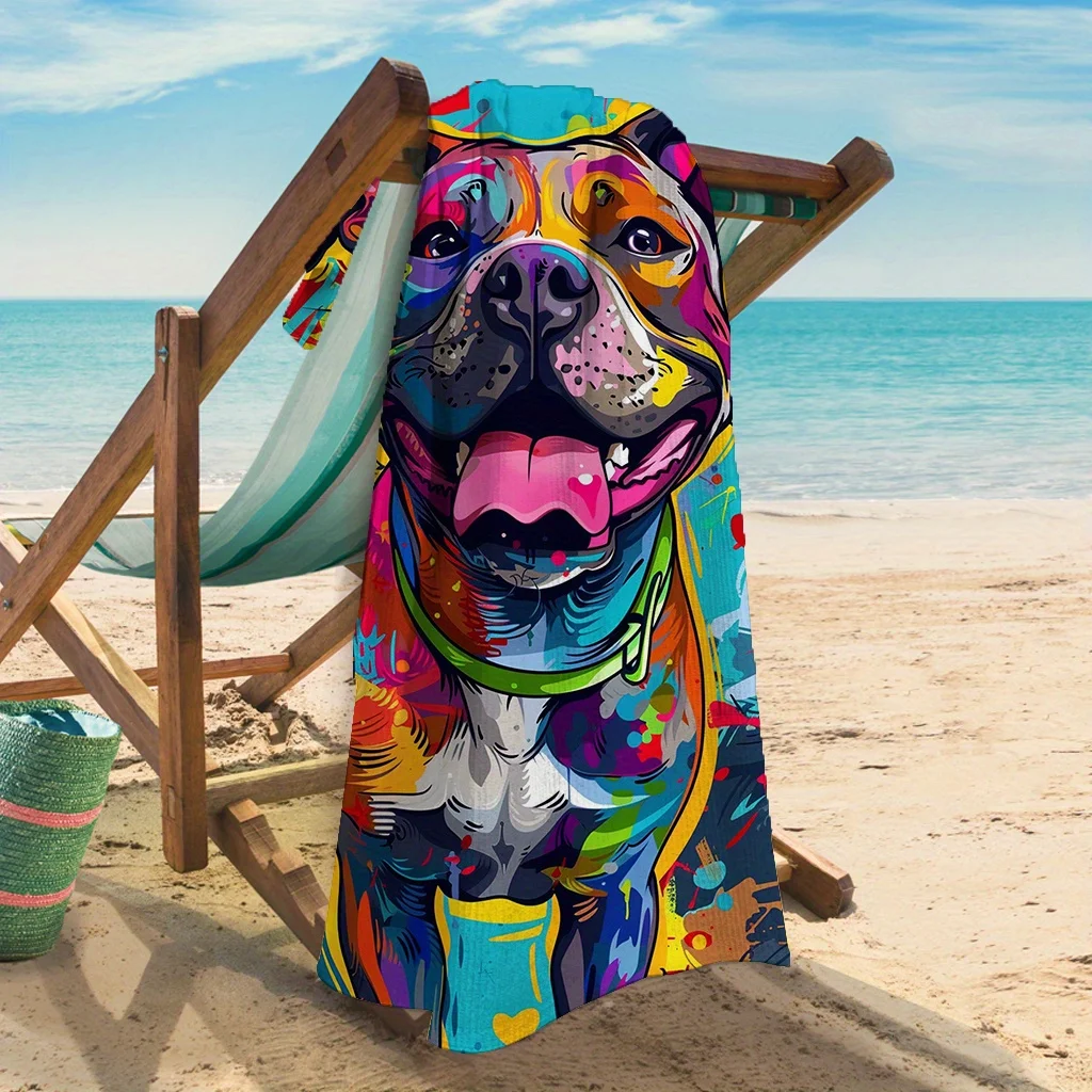 1pc Lightweight Bulldog Pattern Insulation Beach Blanket Towel - Portable for Swimming, Beach Camping, and Outdoor Activities